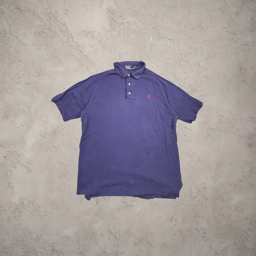 Vintage Polo Ralph Lauren Navy Blue Pique Polo Shirt Mens Medium 90s Y2K 0792